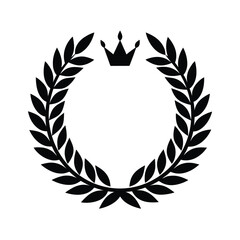 circle laurel leaves crown at center vector art silhouette