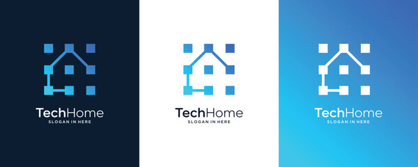 Modern Home Technology Digital Data Smart House Network Vector Logo Design