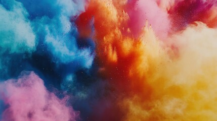 Fototapeta premium Happy Holi colorful background. Festival of colors, colorful rainbow holi paint color powder explosion isolated white wide panorama background.