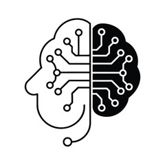 circuit board brain inside vector art silhouette