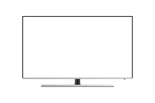 Realistic LCD TV with blank screen isolated on white background. 4K TV flat screen LCD, plasma, tv mock up. 3D vector illustration.