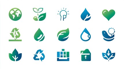 Collection of eco-friendly symbols representing sustainability and environmental awareness