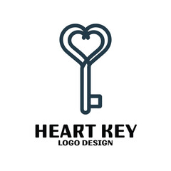 Heart Key Vector Logo Design