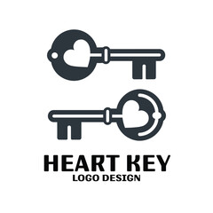 Heart Key Vector Logo Design