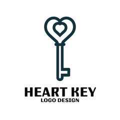 Heart Key Vector Logo Design