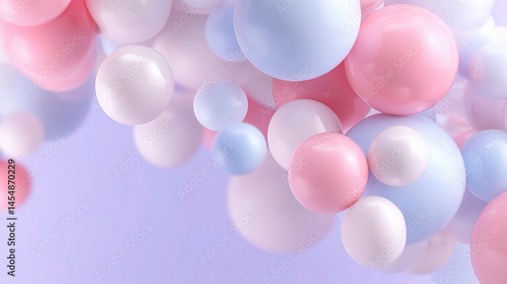 Poster abstract background with floating pastel spheres in soft colors