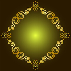 Golden rectangular patterned frame on brown background