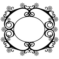 Black round frame of unusual shape on white background