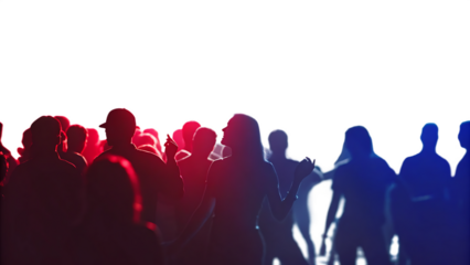 Silhouette of concert crowd with vibrant stage lights isolated on white  background PNG