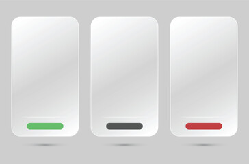 Three transparent vertical panels with colored bars green, black, and red at the bottom, symbolizing different status indicators, on a clean gray background in a minimalist style.