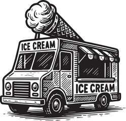 ice cream truck vector vintage illustration