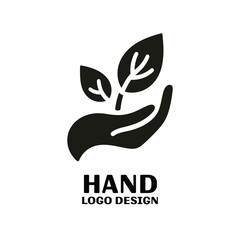 Hand With Leaf on Top Of It Vector Logo Design
