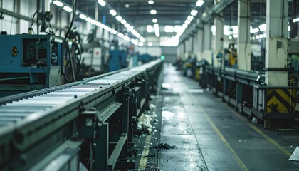 Obraz premium Industrial Factory Interior with Conveyor Belt System in Operation