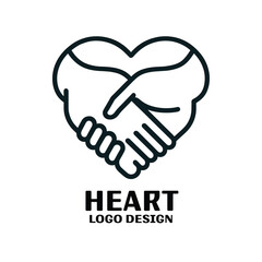 Heart Make with Hand Shaking Vector Logo Design