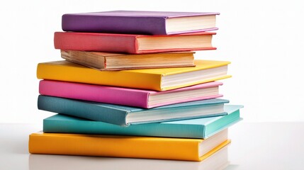 Colorful Stack of Books Photographed Against a White Background