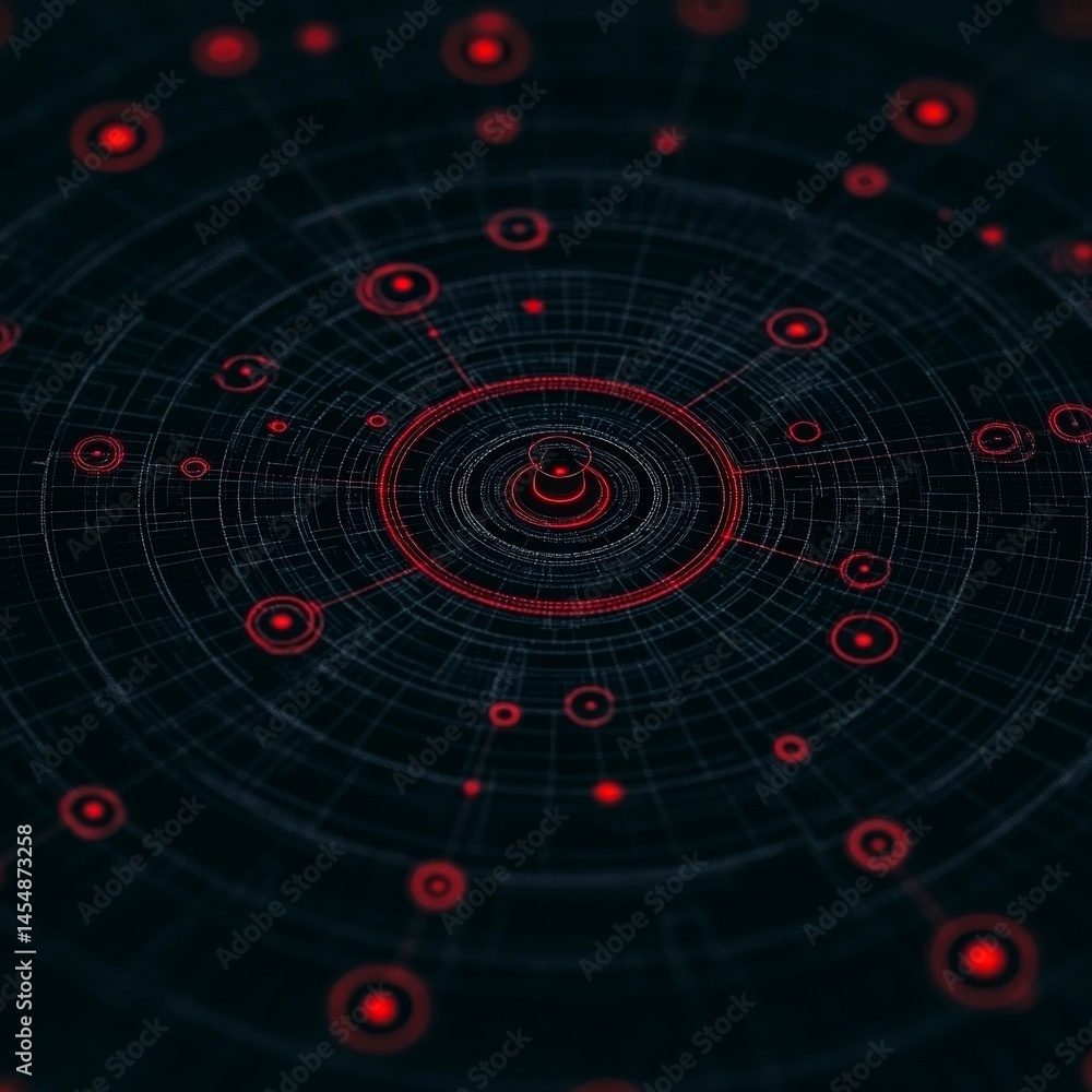 Poster futuristic data network abstract technology background red energy flow digital hud inte