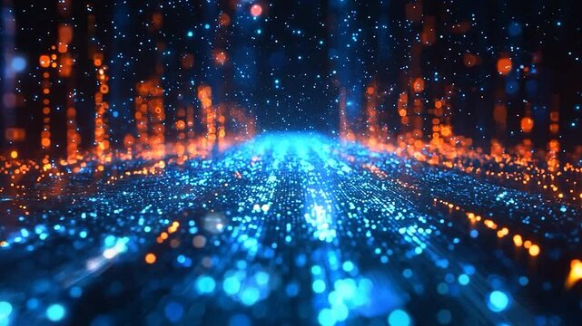 Digital landscape abstract glowing particles technology background