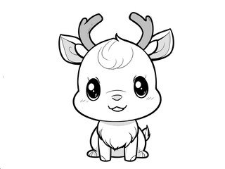Fototapeta premium Cute baby reindeer coloring page christmas holiday animal drawing for kids printable art