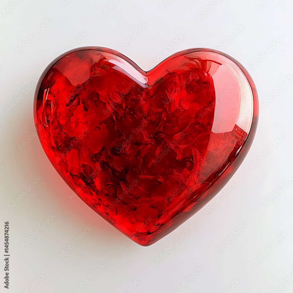 Aufkleber shiny red heart shaped object on a plain surface isolated on white background