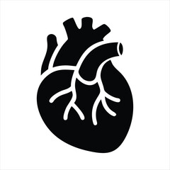 Human Heart Anatomy Black Silhouette, Organ, Blood Vessels, Cardiology.