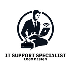 Naklejka premium IT Support Specialist Vector Logo Design