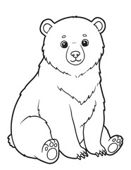 Black and White Outline of a Bear Sitting in a Simple and Easy Style, Perfect for Kids' Coloring Books and Animal-Themed Educational or Creative Activities


