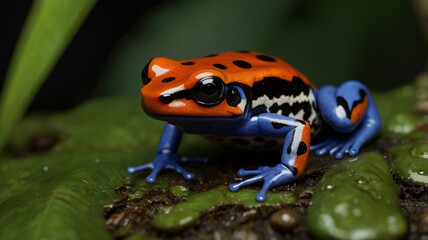 Fototapeta premium Ultra-Realistic Macro Photograph of a Poison Dart Frog, Nature’s Colorful Toxic Beauty