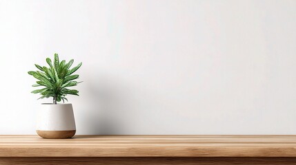Minimalist Room with White Wall and Small Green Potted Plant