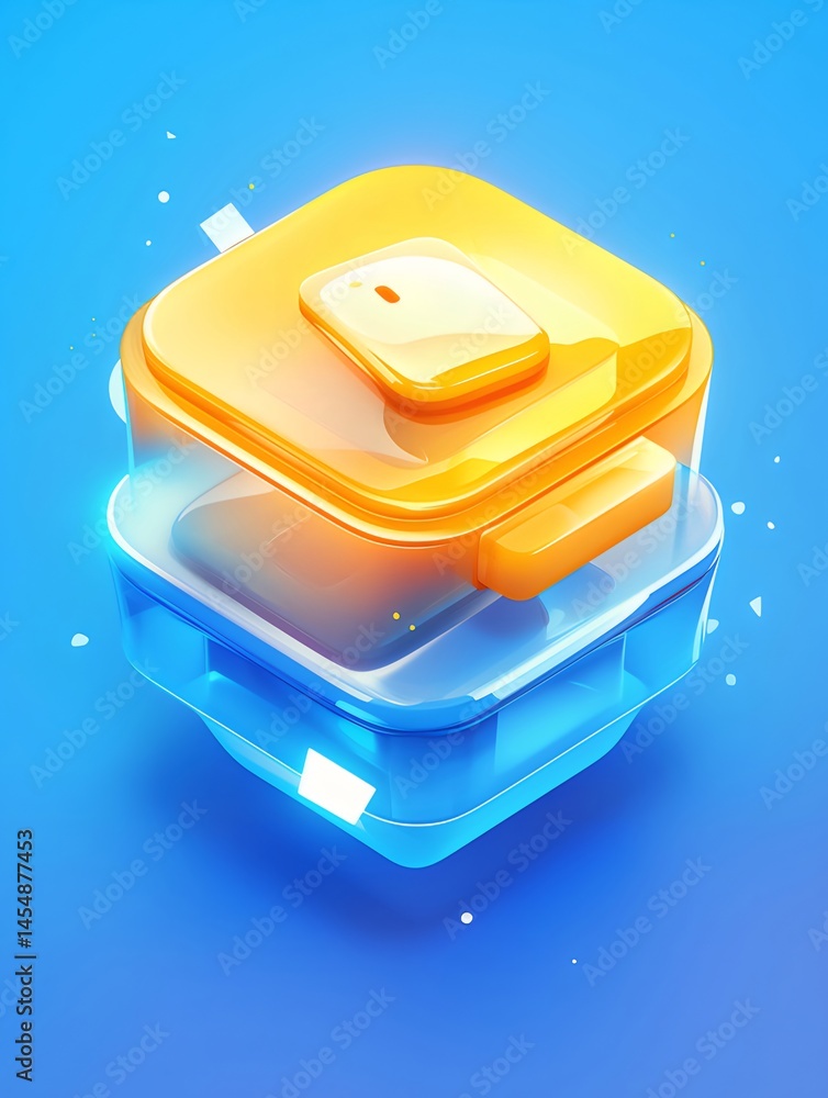 Aufkleber 青色と黄色の抽象的な3d立方体オブジェクトのイラスト