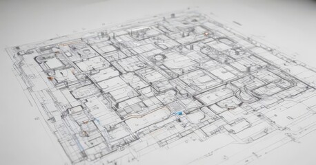 Clean blueprint style design, white background, black outlines ,  template,  black and white,  graphic