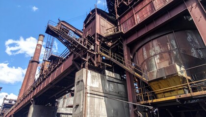 Industrial Factory Structure with Metal Framework and Blue Sky