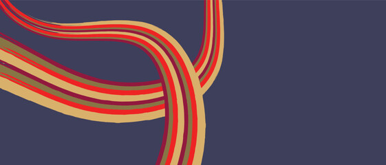 Modern abstract red and orange linear swirl on a dark background. Abstract wave ribbons in a varying shades of blue backdrop. Vibrant ribbon swirl on neutral background featuring dynamic curves