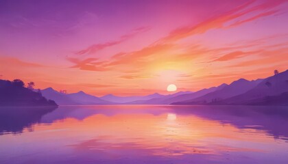 Dreamy sunset watercolor, vibrant orange and purple blend,  watercolor,  serenity,  hues