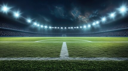 Deserted Football Arena: Nighttime Vision of an Abandoned Stadium under a Starry Sky