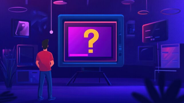 Quiz show. Trivia game, show man and tv gaming participant. Flat competition program winner, question television puzzle vector illustration illustration , no logos, no brands