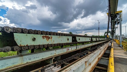 Industrial Conveyor System Under Dramatic Cloudy Sky
