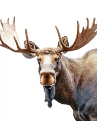 Majestic Moose with Grand Antlers Isolated on Crisp White Background