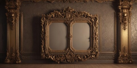 Intricate damask backdrop with ornate vintage frames ,  rococo,  aesthetic