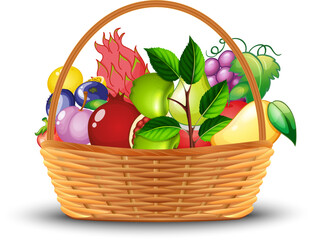 Colorful wicker basket filled with fresh vegetables