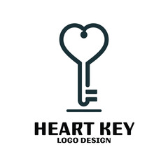 Heart Key Vector Logo Design