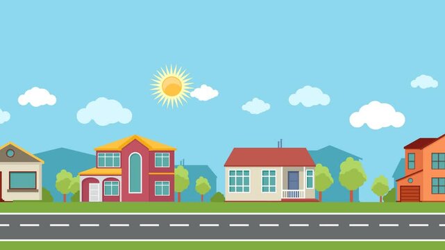 Cartoon City Neighborhood with Cottage Homes