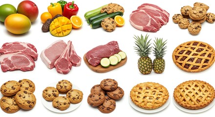 Fototapeta premium Selection of Meat, Fruit, Vegetables and Desserts