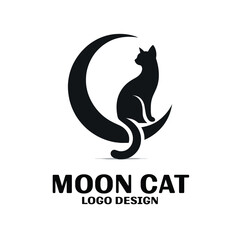 Moon Cat Vector Logo Design