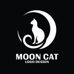 Moon Cat Vector Logo Design