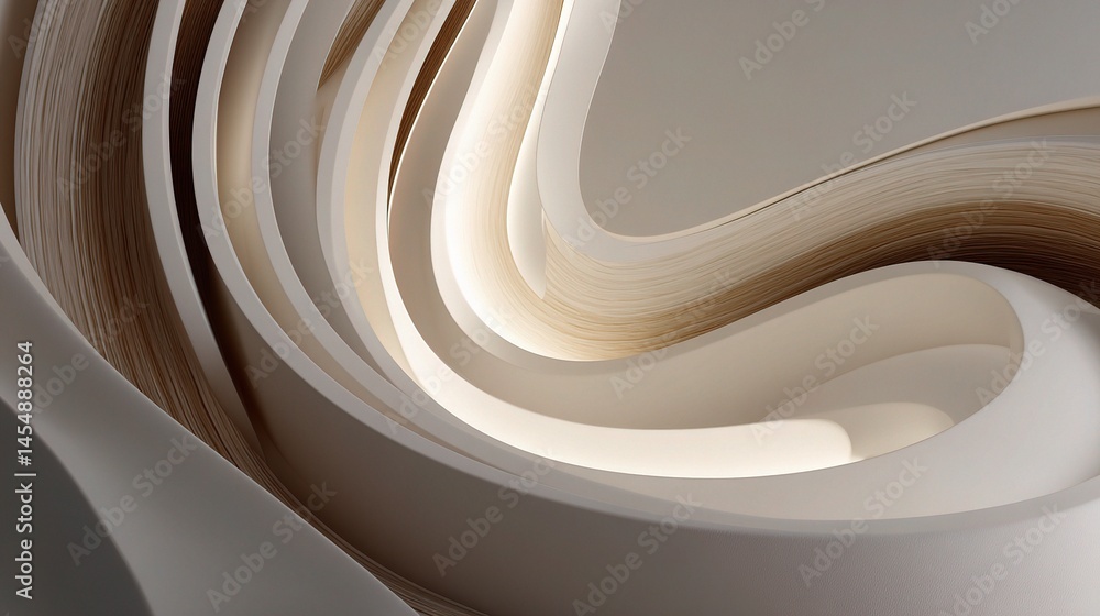 Poster abstract 3d render of minimal scene with flowing curves and soft light