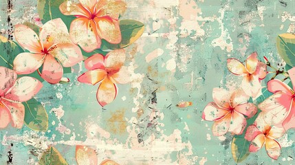 seamless retro pattern with tropical flowers with grunge texture