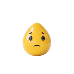 Fototapeta premium Yellow, teardrop shaped emoticon with sad expression, featuring large eyes and small frown, isolated on transparency background