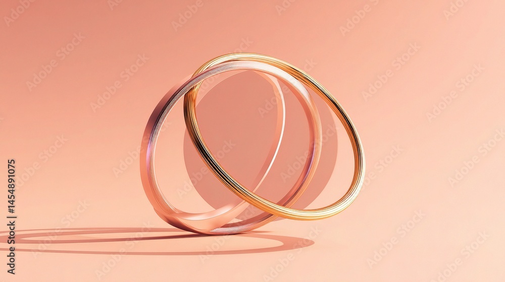 Poster elegant 3d floating rings with soft shadows on peachy background