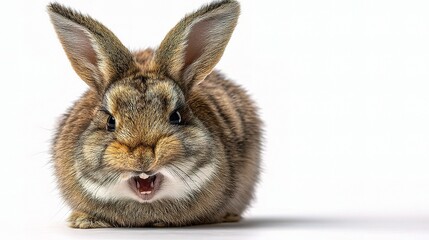 Obraz premium Angry Rabbit with Ears Tilted Back Baring Tiny Teeth in Close-Up