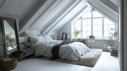 Cozy Shabby Chic Bedroom: A Modern Scandinavian Retreat with Stylish Loft Design